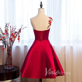 Dark Red Satin Floral Homecoming Dress with Pockets SD1271-homecoming dresses-Viniodress-Viniodress