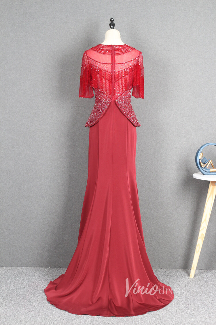 Dark Red Sheath Prom Dresses Beaded Mother of Bride Dress FD2778B-prom dresses-Viniodress-Viniodress