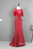 Dark Red Sheath Prom Dresses Beaded Mother of Bride Dress FD2778B-prom dresses-Viniodress-Viniodress