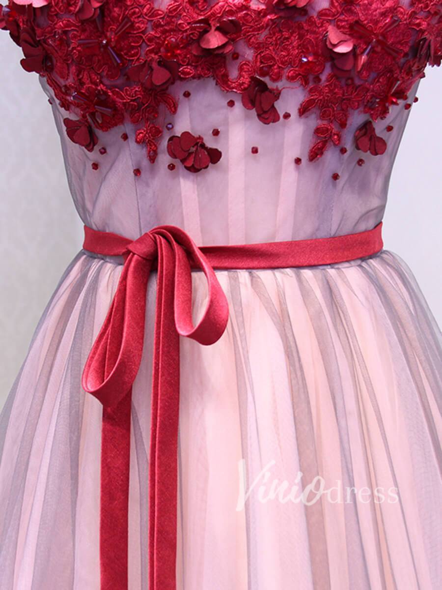 Dark Red V Neck Formal Dresses with Sash FD1516-prom dresses-Viniodress-Viniodress