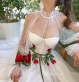 Dotted Lace Off White Wedding Dress Red Floral Prom Dress VW1184-wedding dresses-Viniodress-Viniodress