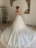 Dotted Tulle Lace Wedding Dresses Cathedral Train Off Shoulder Bridal Dress VW1561-wedding dresses-Viniodress-Viniodress