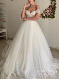 Dotted Tulle Lace Wedding Dresses Cathedral Train Off Shoulder Bridal Dress VW1561-wedding dresses-Viniodress-Viniodress