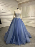 Dusty Blue Ball Gown Prom Dresses Beaded Formal Dress FD2445 viniodress-Quinceanera Dresses-Viniodress-Viniodress