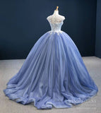 Dusty Blue Ball Gown Prom Dresses Beaded Formal Dress FD2445 viniodress-Quinceanera Dresses-Viniodress-Viniodress