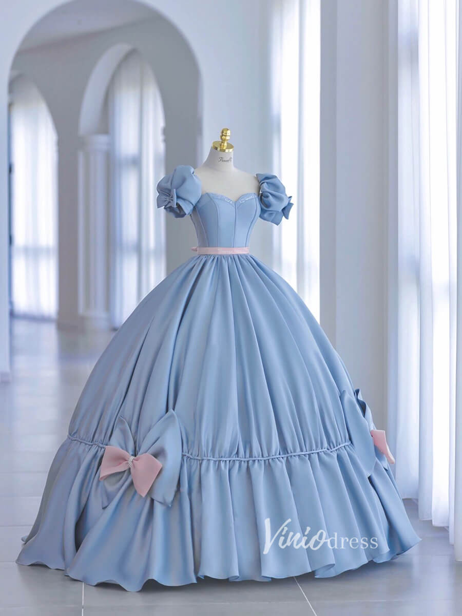 Dusty Blue Ball Gown Sweet 16 Dress Bow-tie Quince Dress FD2786-Quinceanera Dresses 2025 -Viniodress-Dusty Blue-Custom Size-