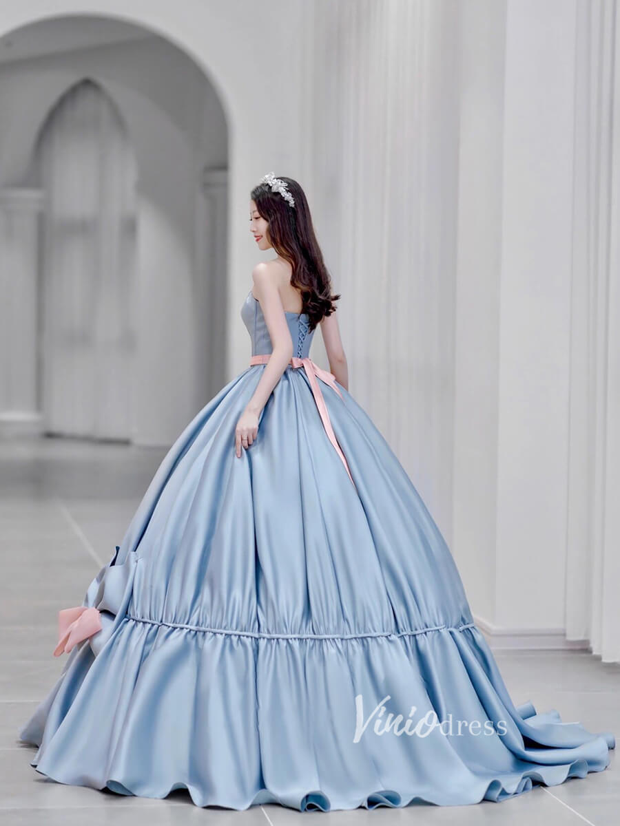 Dusty Blue Ball Gown Sweet 16 Dress Bow-tie Quince Dress FD2786-Quinceanera Dresses-Viniodress-Viniodress