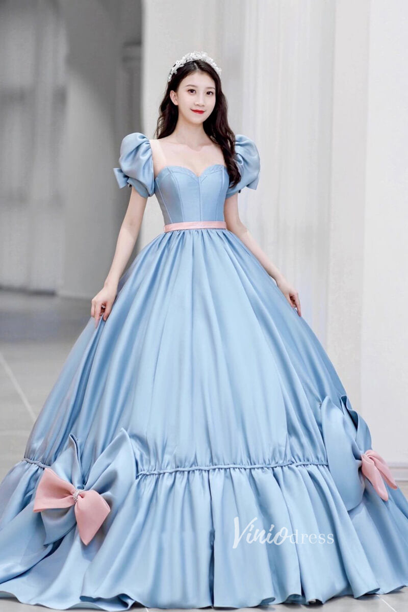 Dusty Blue Ball Gown Sweet 16 Dress Bow-tie Quince Dress FD2786-Quinceanera Dresses-Viniodress-Viniodress
