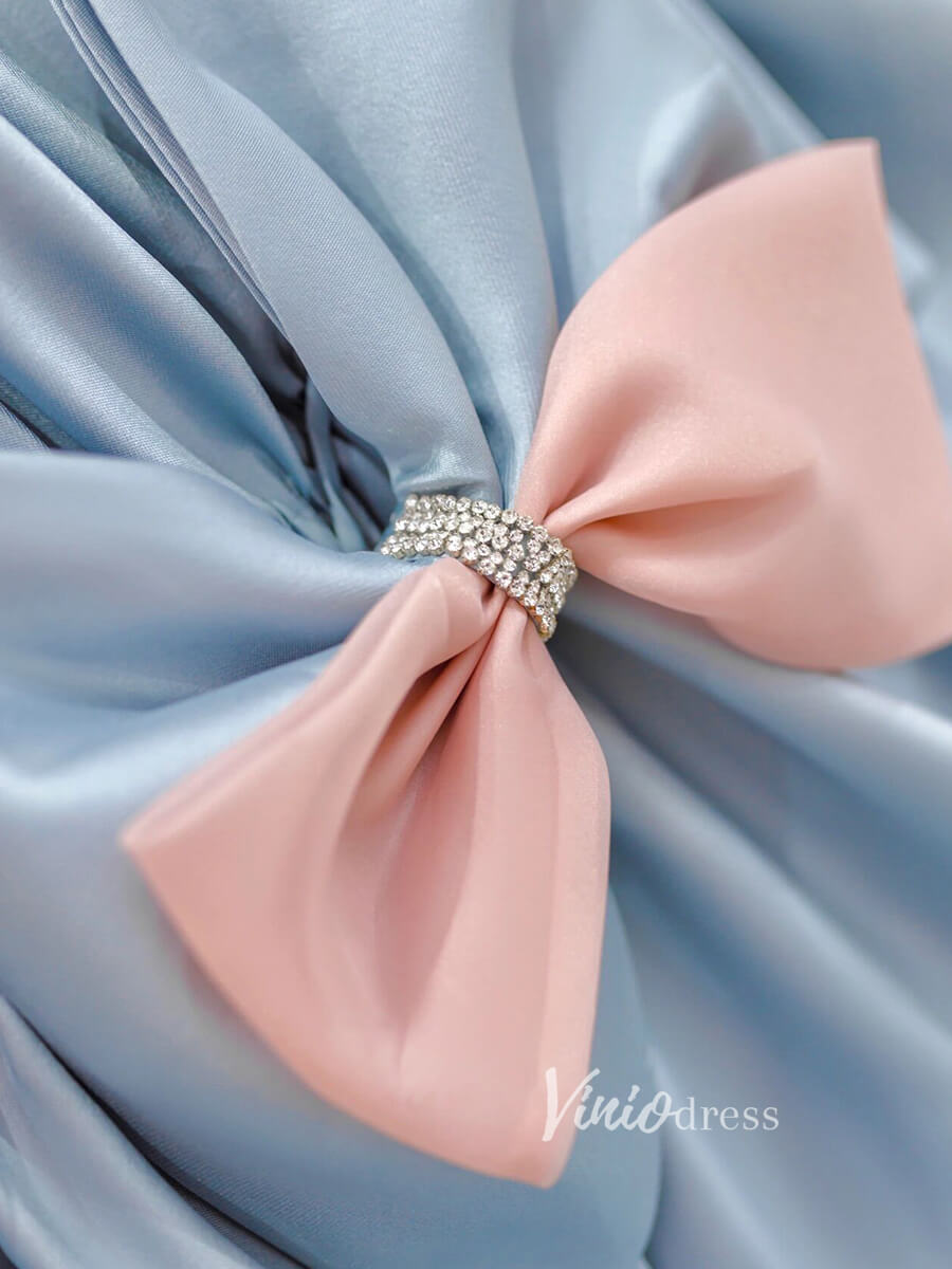 Dusty Blue Ball Gown Sweet 16 Dress Bow-tie Quince Dress FD2786-Quinceanera Dresses-Viniodress-Viniodress