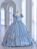 Dusty Blue Ball Gown Sweet 16 Dress Bow-tie Quince Dress FD2786