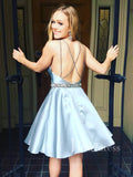 Dusty Blue Beaded Homecoming Dresses Backless SD1136