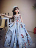 Dusty Blue Lace Ball Gown for Kids Beaded Princess Dresses FD2269C-Girls Prom Dresses-Viniodress-Viniodress