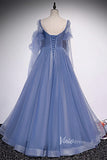 Dusty Blue Long Prom Dresses A-line Tulle Formal Dress FD2636-prom dresses-Viniodress-Viniodress