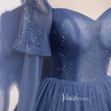 Dusty Blue Long Prom Dresses A-line Tulle Formal Dress FD2636-prom dresses-Viniodress-Viniodress