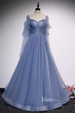 Dusty Blue Long Prom Dresses A-line Tulle Formal Dress FD2636