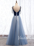 Dusty Blue Simple Formal Dresses with Straps FD1486-formal dresses-Viniodress-Viniodress