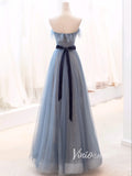 Dusty Blue Sparkly Tulle Prom Dresses Strapless Evening Dress FD3428-prom dresses-Viniodress-Viniodress