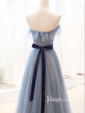 Dusty Blue Sparkly Tulle Prom Dresses Strapless Evening Dress FD3428-prom dresses-Viniodress-Viniodress