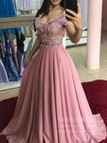 Dusty Rose Beaded Lace Prom Dresses Off the Shoulder Military Ball Gowns FD1758