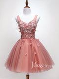 Dusty Rose Floral Homecoming Dresses V Neck SD1166
