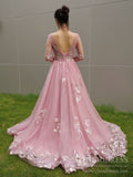 Dusty Rose Long Sleeve Prom Dresses Lace Applique Evening Dress 66986-prom dresses-Viniodress-Viniodress