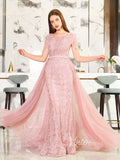 Dusty Rose Pink Prom Dresses Beaded Formal Evening Dress FD1434B