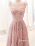 Dusty Rose Pink Starry Tulle Prom Dresses A-line Evening Dress FD3426-prom dresses-Viniodress-Viniodress