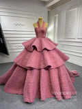 Dusty Rose Ruffled Tulle Ball Gown Strapless Princess Dress VINIODRESS viniodress
