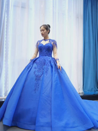 Vintage Beaded Quinceanera Dresses Long Sleeve Ball Gown Prom Dress viniodress