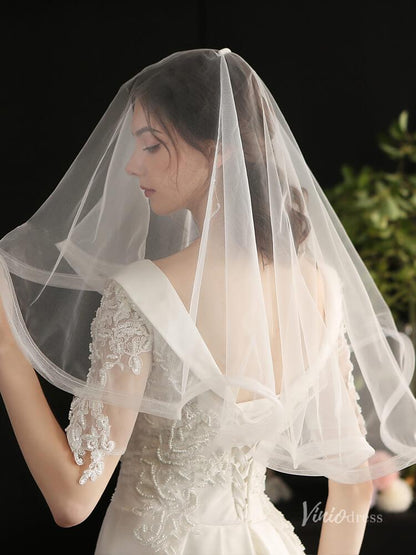 Elbow Length Tulle Bridal Blusher Veils AC1294-Bridal Veil 2025 -Viniodress-Ivory-