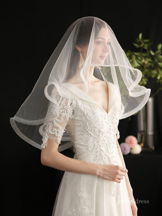 Elbow Length Tulle Bridal Blusher Veils AC1294-Bridal Veil 2025 -Viniodress-Ivory-