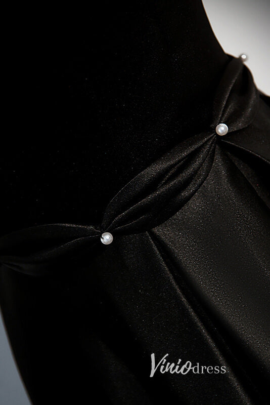 Elegant Black Satin Prom Dresses with Spaghetti Strap FD3529-prom dresses-Viniodress-Viniodress