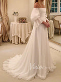Elegant Chiffon Beach Wedding Dresses with 3/4 Sleeves VW1208