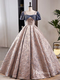 Elegant Jacquard Satin Prom Dresses with Puffed Sleeve FD3519