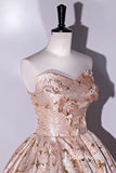 Elegant Pink Floral Jacquard Satin Prom Dresses Strapless Formal Gown FD3527-prom dresses-Viniodress-Viniodress