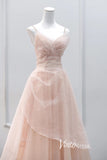 Elegant Pink Pleated Tulle Prom Dresses with Spaghetti Strap FD3525-prom dresses-Viniodress-Viniodress