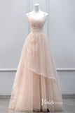 Elegant Pink Pleated Tulle Prom Dresses with Spaghetti Strap FD3525