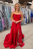 Elegant Red Mermaid Prom Dress with Spaghetti Strap and Slit FD3480