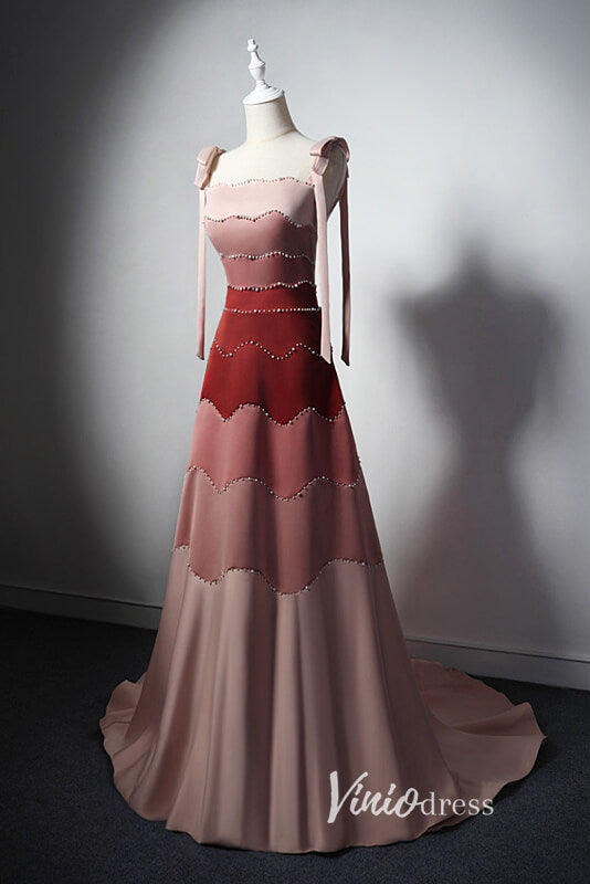 Elegant Splice Gradient Satin Prom Dress with Spaghetti Strap FD3537-prom dresses-Viniodress-Viniodress