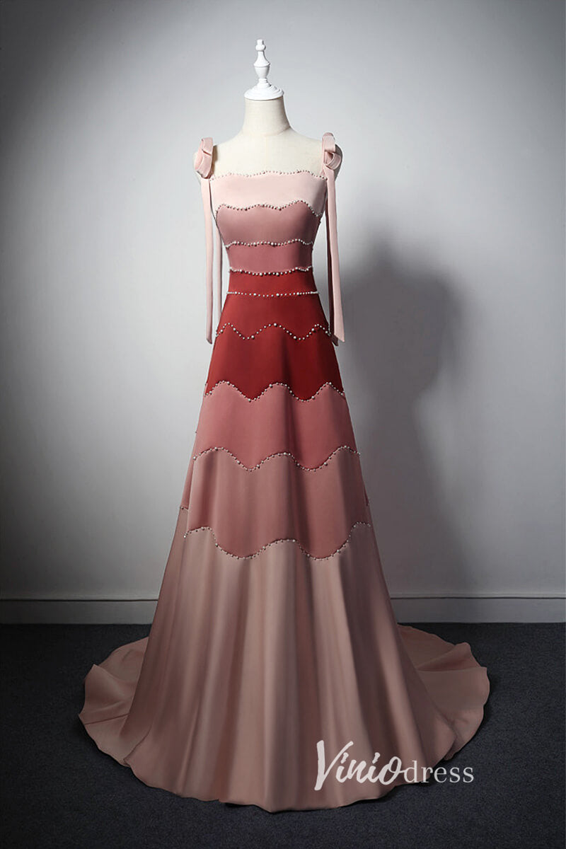 Elegant Splice Gradient Satin Prom Dress with Spaghetti Strap FD3537-prom dresses-Viniodress-Ombre-Custom Size-Viniodress