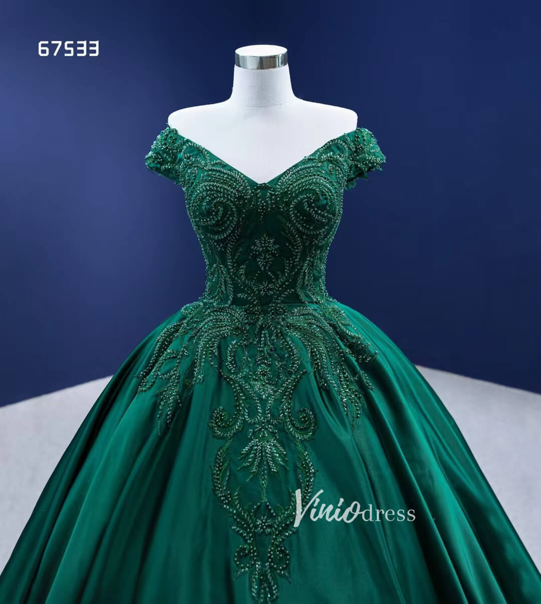 Emerald Green Ball Gown Satin Wedding Dresses 67533-Quinceanera Dresses-Viniodress-Viniodress