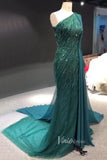 Emerald Green Beaded Mermaid Formal Dresses One Shoulder Pageant Dress FD3003-prom dresses-Viniodress-Viniodress