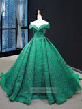 Emerald Green Lace Princess Prom Dresses Modest Ball Gowns FD1302 viniodress