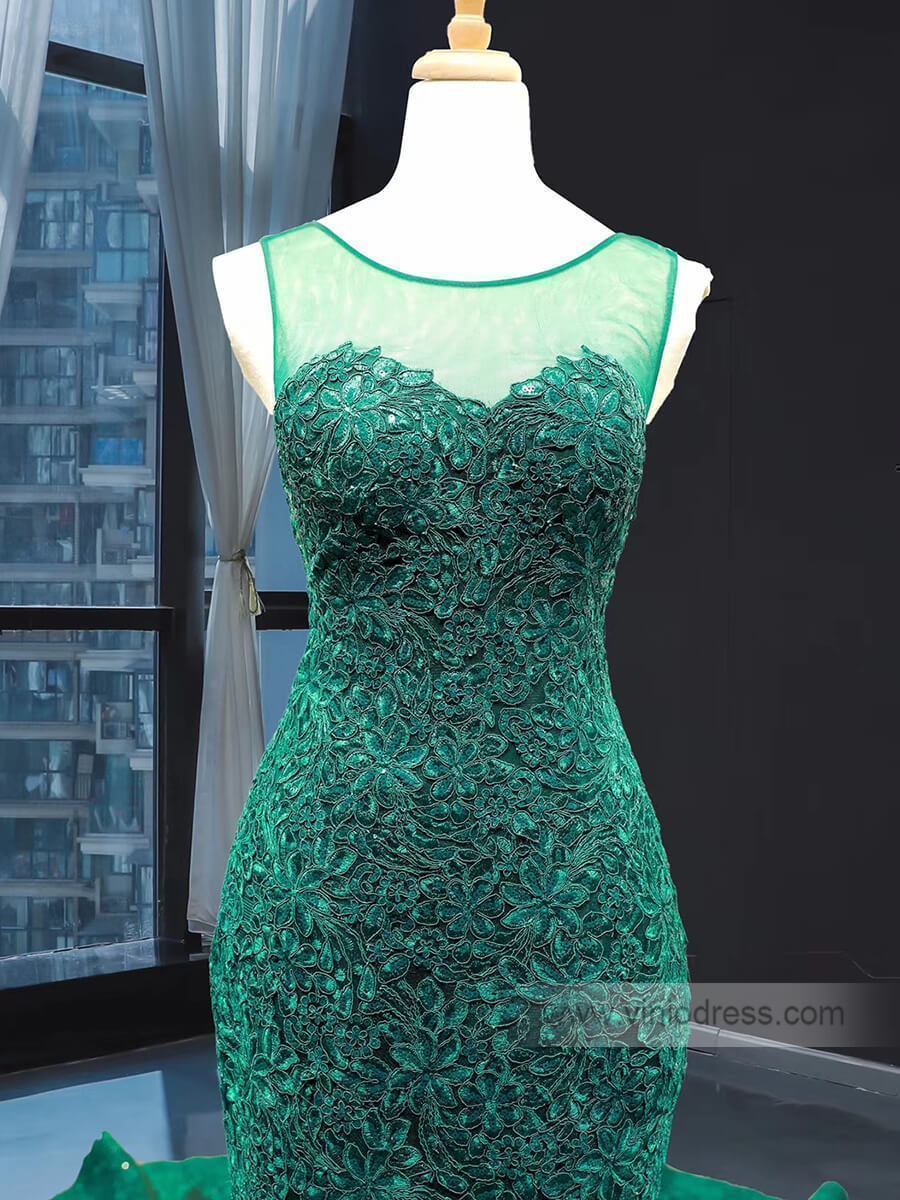 Emerald Green Mermaid Prom Dresses Lace Pageant Dress FD1389 viniodress-prom dresses-Viniodress-Viniodress