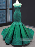 Emerald Green Mermaid Prom Dresses Lace Pageant Dress FD1389 viniodress
