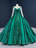<transcy>Vestido de quinceañera verde esmeralda Vestido de fiesta de princesa de manga larga FD2454</transcy>