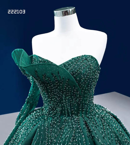 Emerald Green Wedding Dress One Shoulder Long Sleeve Ball Gown 222103-Quinceanera Dresses 2025 -Viniodress-Emerald Green-Custom Size-