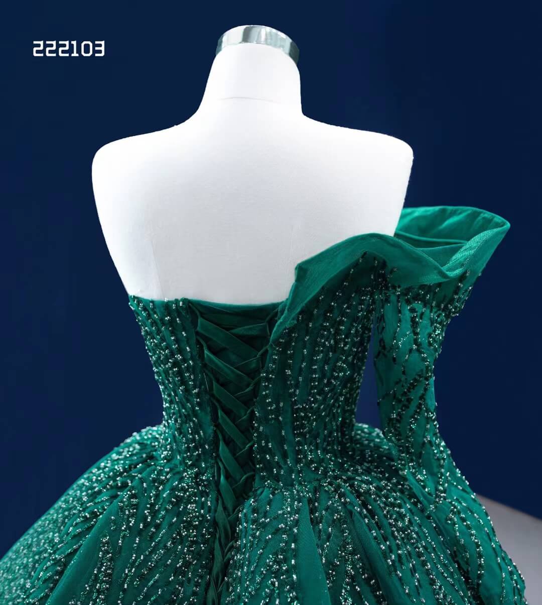 Emerald Green Wedding Dress One Shoulder Long Sleeve Ball Gown 222103-Quinceanera Dresses 2025 -Viniodress-Emerald Green-Custom Size-