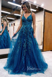 Enchanting Blue Sparkly Tulle Prom Dress with Lace Applique and Spaghetti Strap FD3464-prom dresses-Viniodress-Viniodress