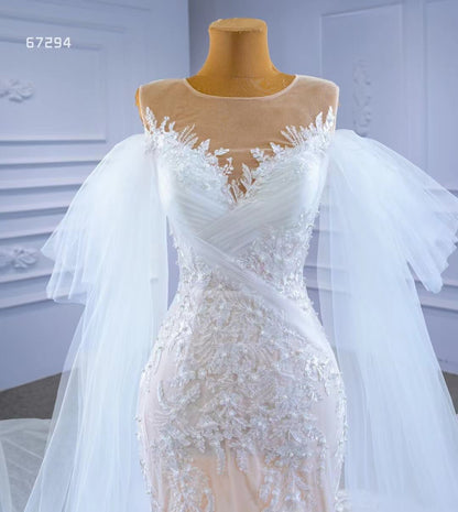 Extra Long Sleeve Mermaid Lace Wedding Dresses Champagne Underlay Viniodress viniodress-wedding dresses 2025 -Viniodress-As Picture-Custom Size-